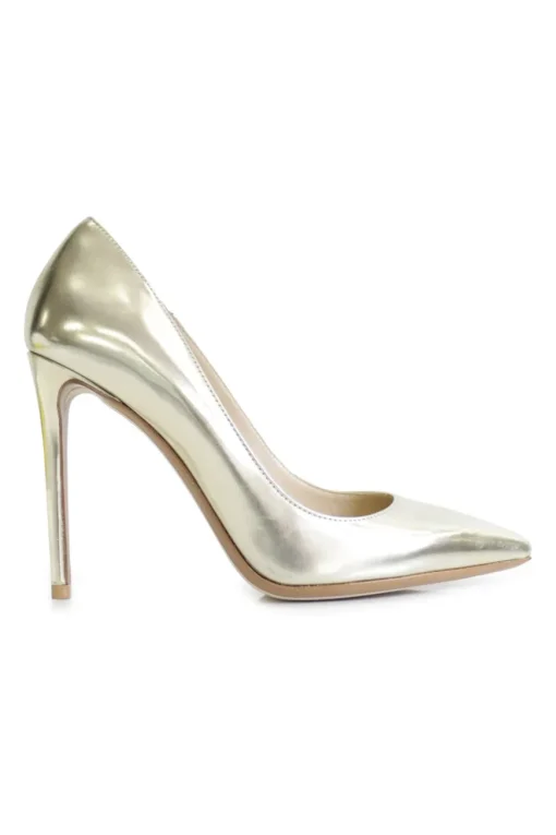Gold leather pointed-toe pumps
