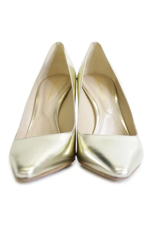 Gold leather pointed-toe pumps