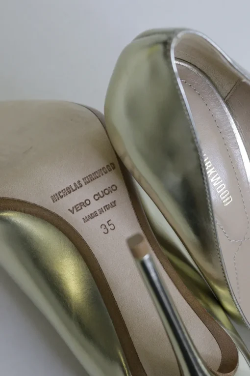 Gold leather pointed-toe pumps