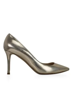 Gold leather pumps