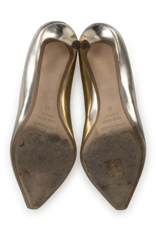 Gold leather pumps