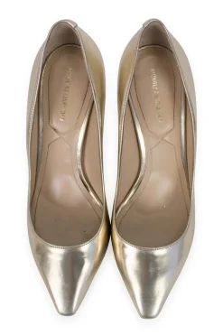 Gold leather pumps