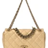 Gold matelassé crinkle lambskin leather Pondicherry Large Flap bag