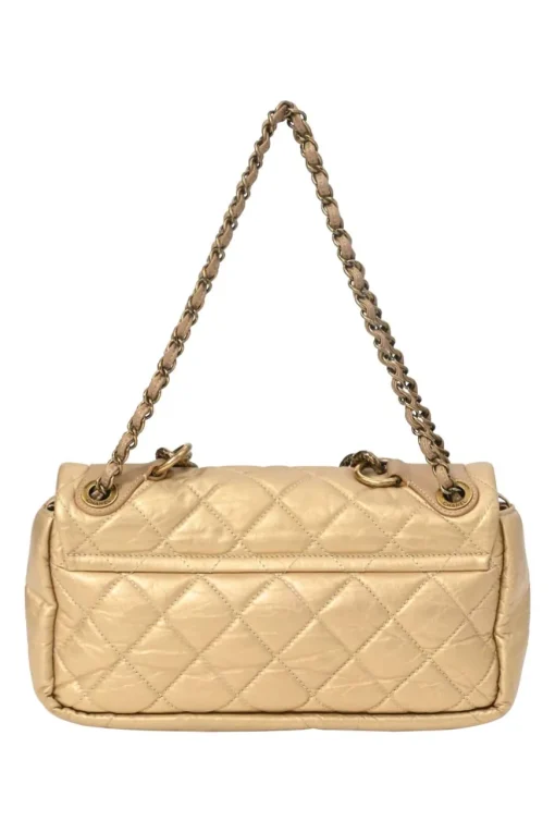 Gold matelassé crinkle lambskin leather Pondicherry Large Flap bag