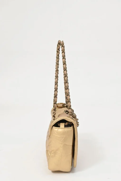 Gold matelassé crinkle lambskin leather Pondicherry Large Flap bag