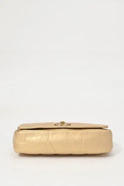 Gold matelassé crinkle lambskin leather Pondicherry Large Flap bag