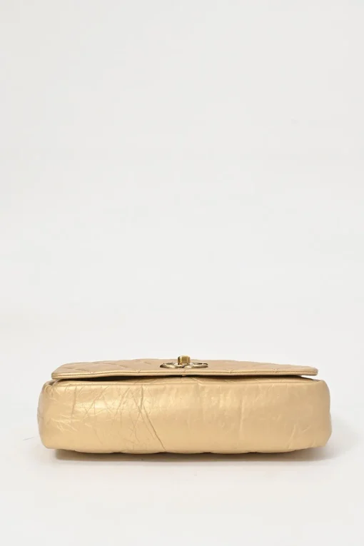Gold matelassé crinkle lambskin leather Pondicherry Large Flap bag