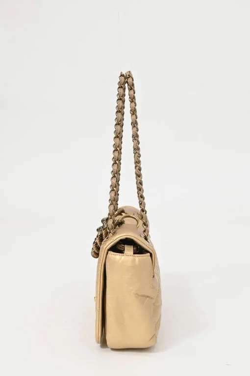 Gold matelassé crinkle lambskin leather Pondicherry Large Flap bag