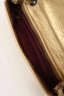 Gold matelassé crinkle lambskin leather Pondicherry Large Flap bag