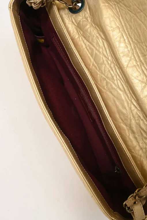 Gold matelassé crinkle lambskin leather Pondicherry Large Flap bag