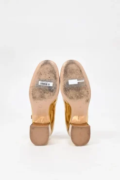 Gold mirrored calfskin leather Mary Ribbon Mary Jane pumps with buckle strap fastening at instep