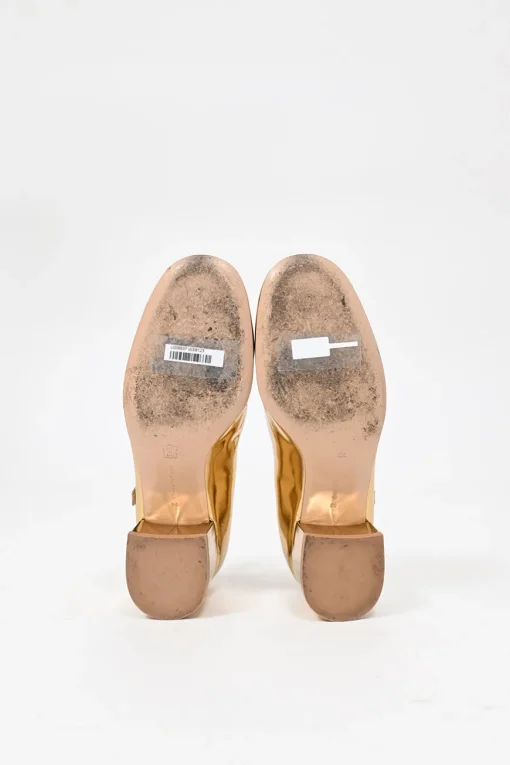 Gold mirrored calfskin leather Mary Ribbon Mary Jane pumps with buckle strap fastening at instep