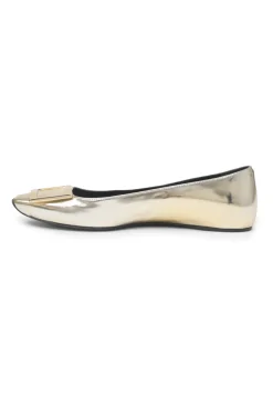 Gold mirrored leather Trompette square-toe buckle ballerinas