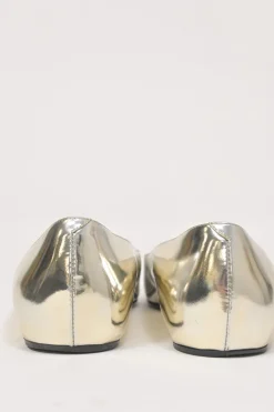 Gold mirrored leather Trompette square-toe buckle ballerinas
