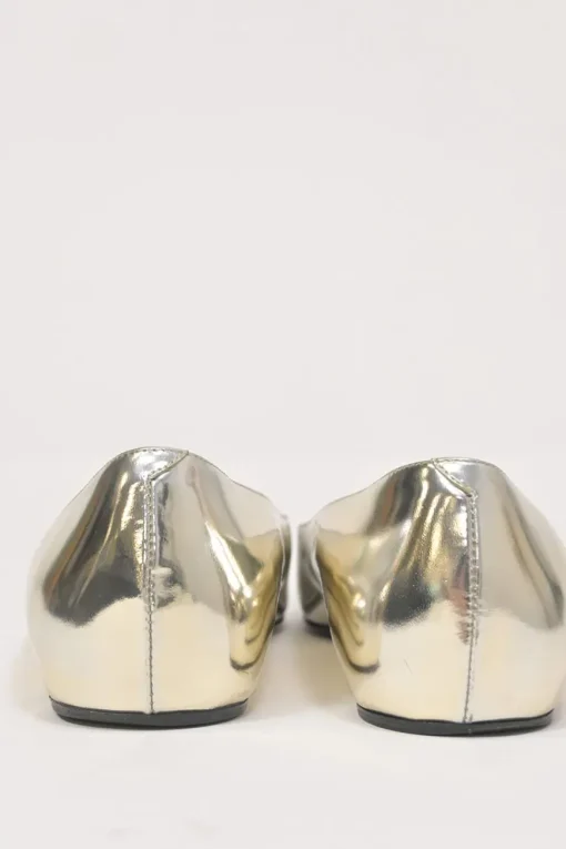 Gold mirrored leather Trompette square-toe buckle ballerinas
