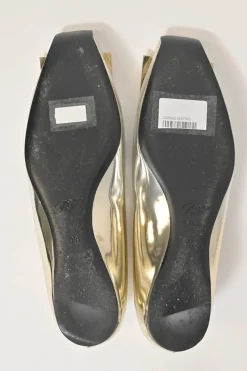 Gold mirrored leather Trompette square-toe buckle ballerinas