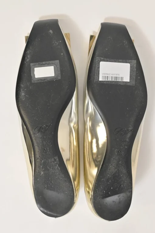 Gold mirrored leather Trompette square-toe buckle ballerinas