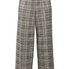 Gold polyester-blend metallic check jacquard pull-on high-rise wide-leg cropped trousers