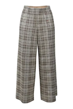 Gold polyester-blend metallic check jacquard pull-on high-rise wide-leg cropped trousers