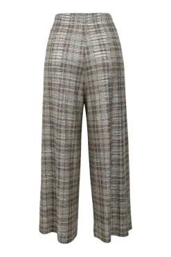 Gold polyester-blend metallic check jacquard pull-on high-rise wide-leg cropped trousers