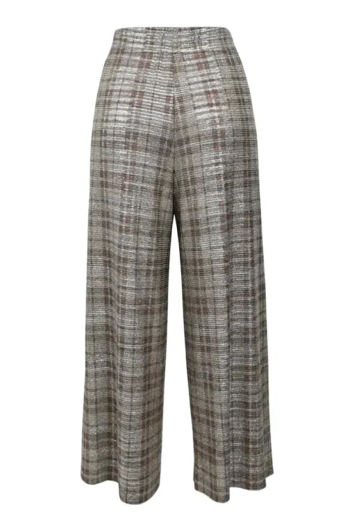 Gold polyester-blend metallic check jacquard pull-on high-rise wide-leg cropped trousers