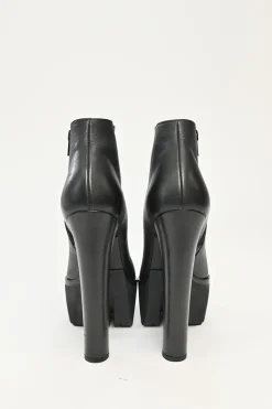 Gold Safety Pin Black Leather High Heel Ankle Boot