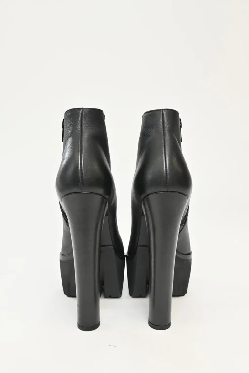 Gold Safety Pin Black Leather High Heel Ankle Boot
