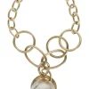 gold tone chunky chain necklace with oversized silver ball pendant