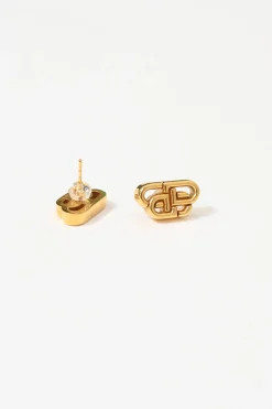 Gold-finish brass BB Xs mini stud earrings