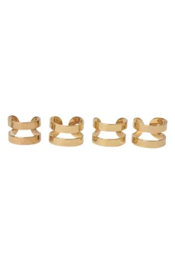 Gold-finish brass double-band four-piece ring set