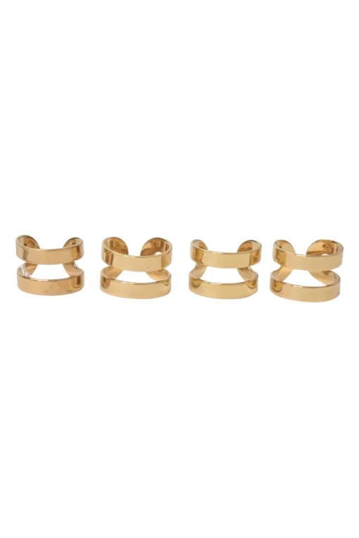 Gold-finish brass double-band four-piece ring set