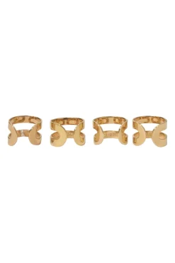 Gold-finish brass double-band four-piece ring set