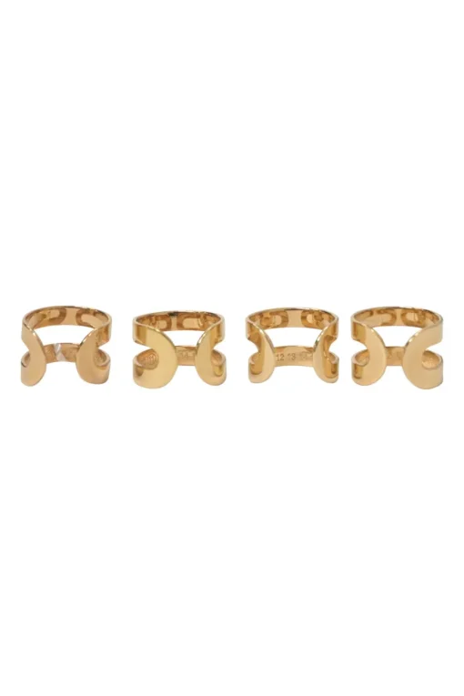 Gold-finish brass double-band four-piece ring set