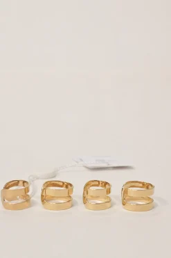 Gold-finish brass double-band four-piece ring set