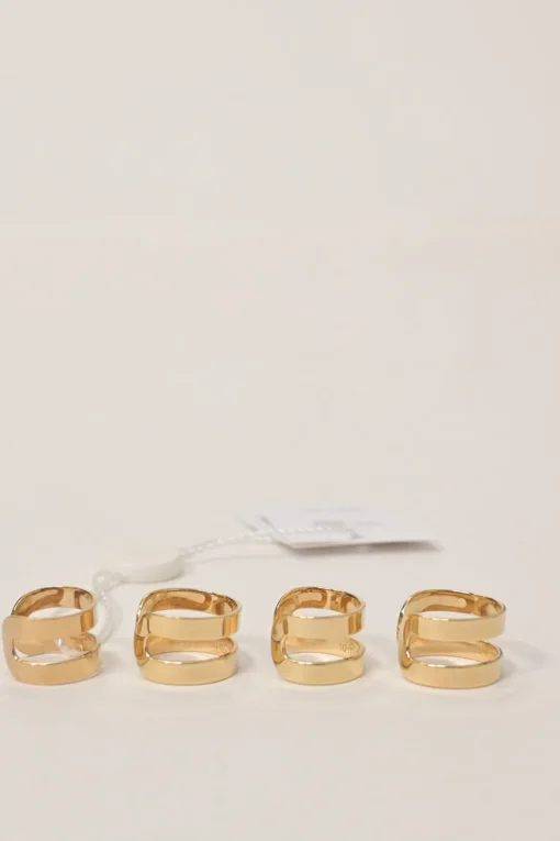 Gold-finish brass double-band four-piece ring set
