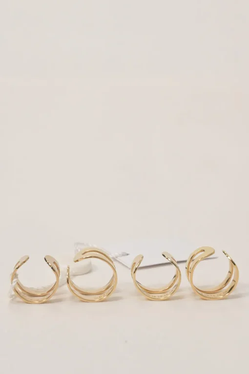 Gold-finish brass double-band four-piece ring set