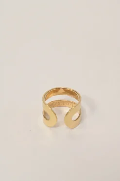 Gold-finish brass double-band four-piece ring set