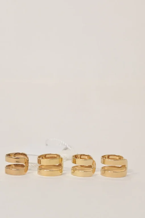 Gold-finish brass double-band four-piece ring set