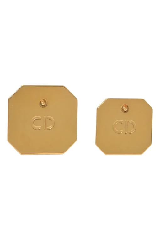 Gold-finish metal and enamel octagon CD clover plaque clip-back earrings