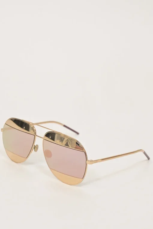Gold-finish metal and tinted polycarbonate Split double-bridge aviator sunglasses
