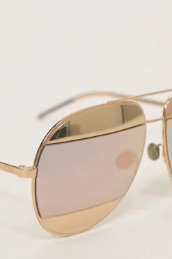 Gold-finish metal and tinted polycarbonate Split double-bridge aviator sunglasses