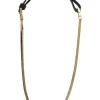 Gold-finish metal herringbone chainlink and leather snap necklace