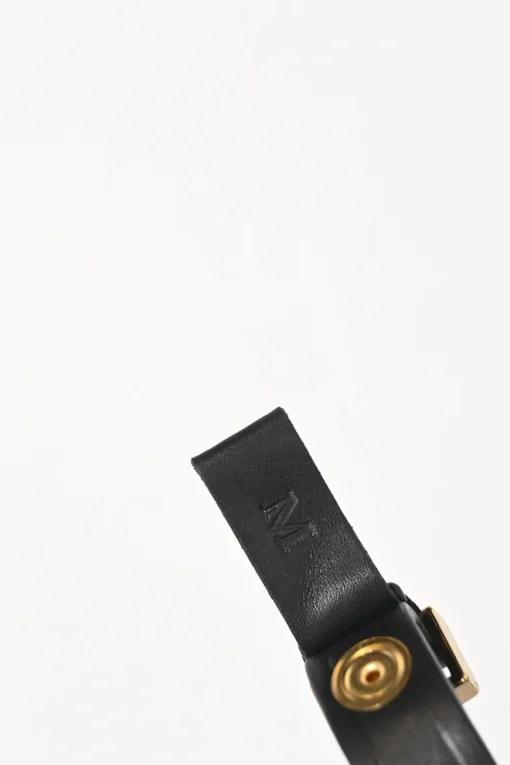 Gold-finish metal herringbone chainlink and leather snap necklace