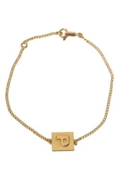 Gold-finish metal initial charm bracelet with lobster clasp closure
