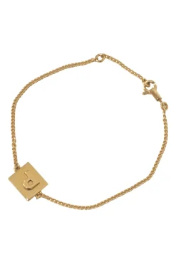 Gold-finish metal initial charm bracelet with lobster clasp closure