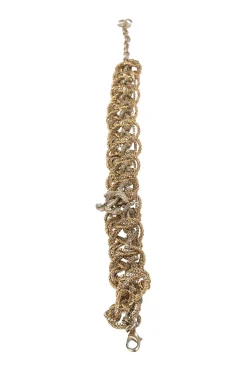 Gold-finish metal multi-strand twist chain bracelet with strass Coco Mark motif