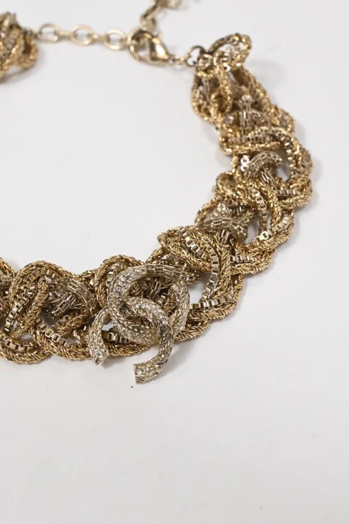 Gold-finish metal multi-strand twist chain bracelet with strass Coco Mark motif