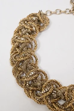 Gold-finish metal multi-strand twist chain bracelet with strass Coco Mark motif