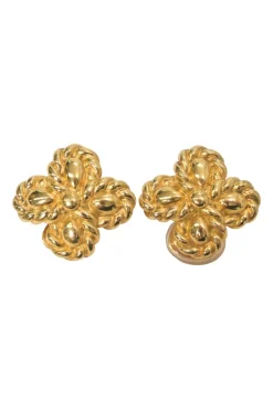 Gold-finish metal twisted rope clover clip-back earrings
