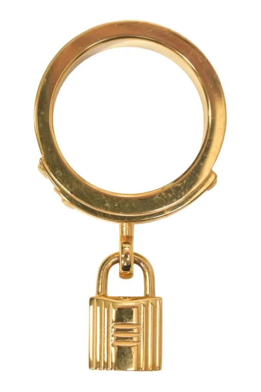 Gold-finish permabrass and leather Loop Charms Cadenas Scarf 90 ring